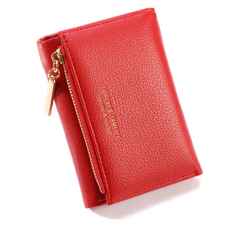 

Маленький кошелек для женщин, модный короткий однотонный Дамский бумажник из искусственной кожи на молнии, складной клатч с застежкой-молн...