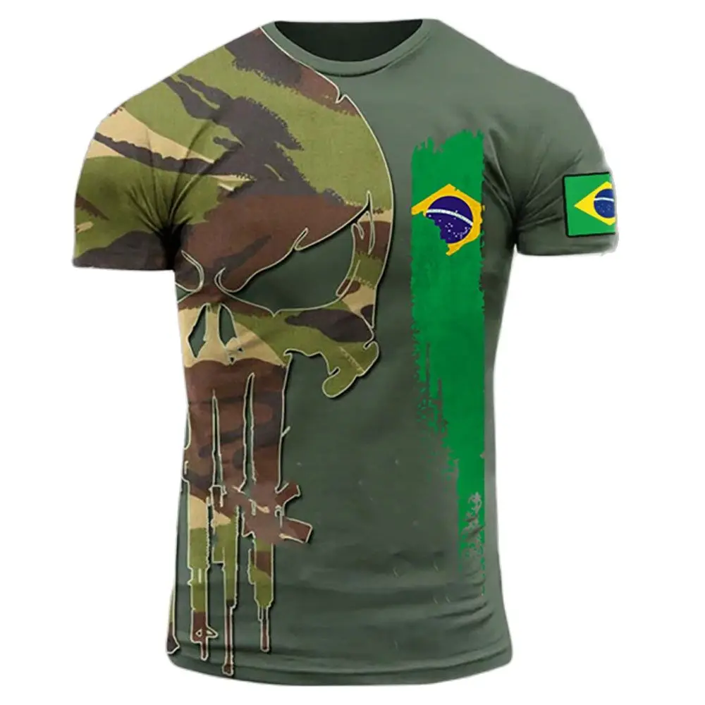 

ARMY-VETERAN 3D Print Men's T-shirt Casual Brazil Soldier O Neck Loose Short Sleeve Camouflage Commando Brazil Flag Men Clothing