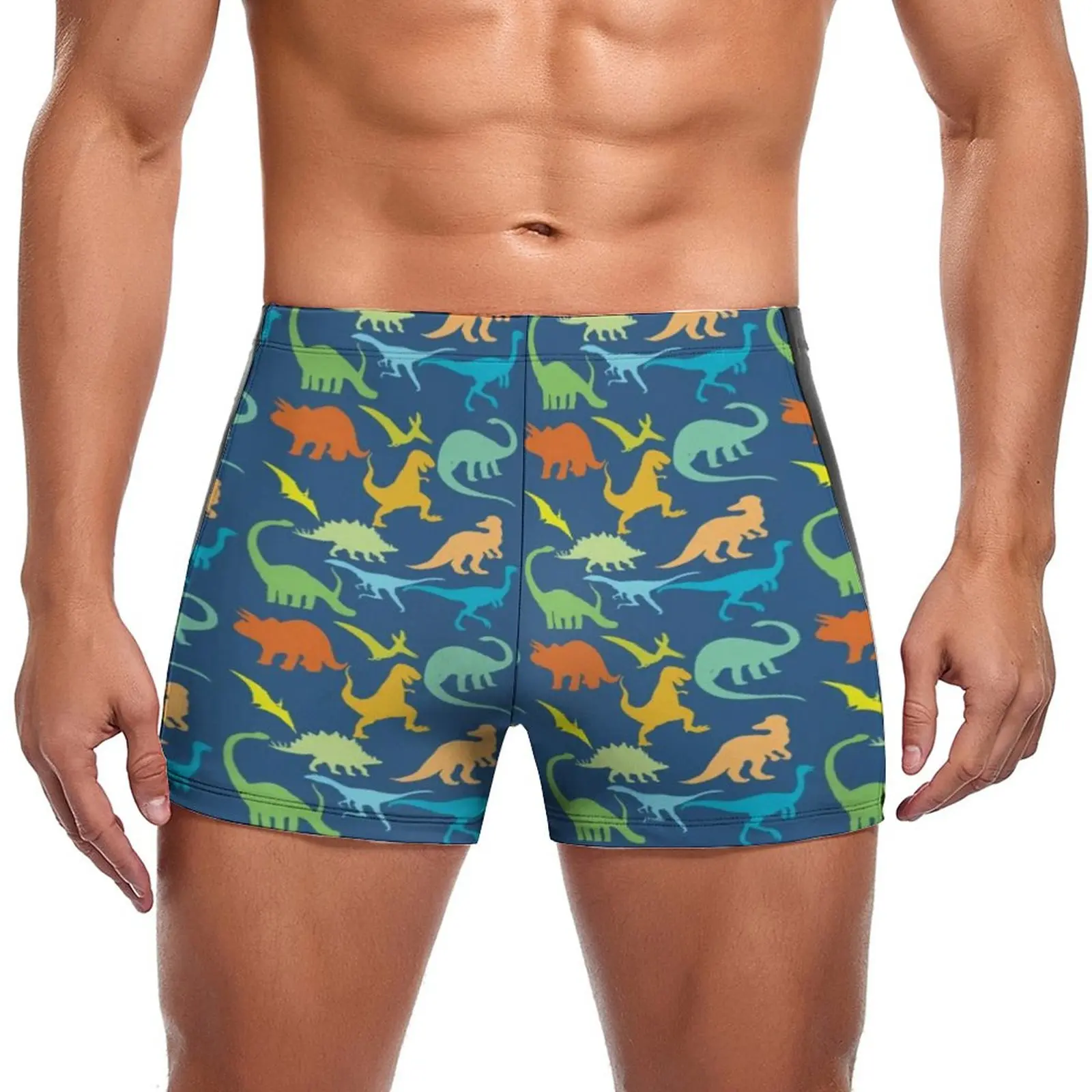 

Colorful Dinosaurs Pattern Swimming Trunks Dinosaur Silhouette Quick Dry Trending Swim Boxers Large Size Beach Man Swimwear