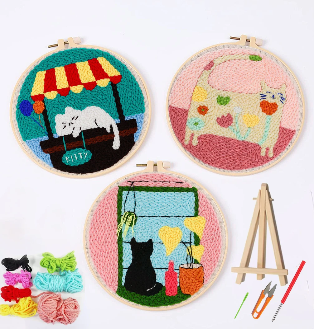 

Cat DIY Cross Stitch Craft Kits Punch Needle Embroidery Set Cartoon Home Decoration For Starter Painting Embroidery Kids Gift