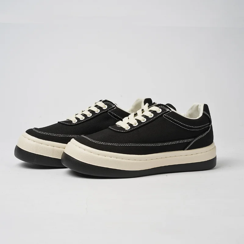 

Simple Breathable Man's Canvas Shoes Platform Casual Vulcanizes for Couples Korean Chic Square Toe Low Cut Lace-up Board Shoes