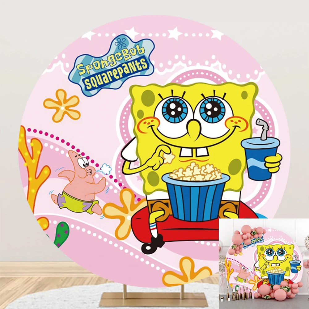 

Disney Yellow Sponge Popcorn Circle Background Baby Birthday Party Decoration Banner Round Photography Backdrop Photo Studio