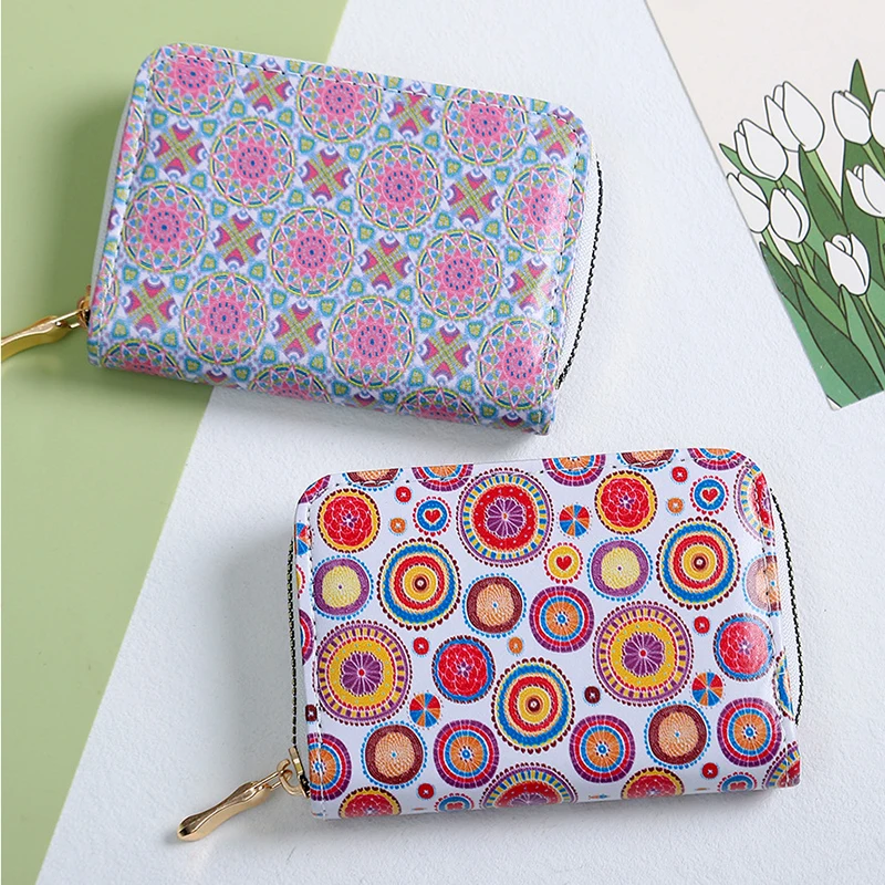 Women Short Organ Card Holder Ethnic Printing Zipper Coin Purse Multi-card Pocket Clutch Credit Card Bag  Badge Holder Wallet