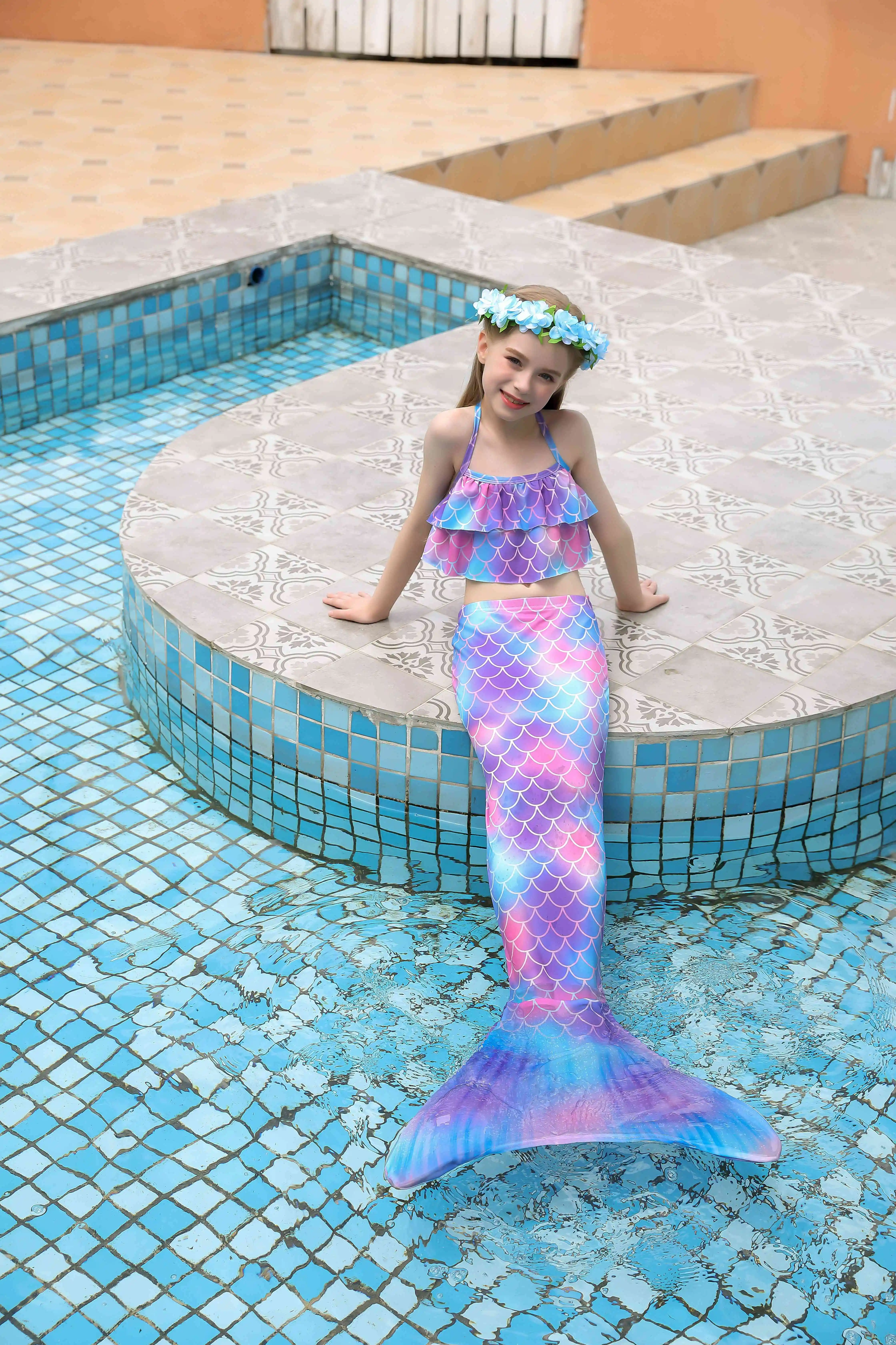 Купальник с хвостом Русалочки для девочек купальный костюм маленькой русалочкой