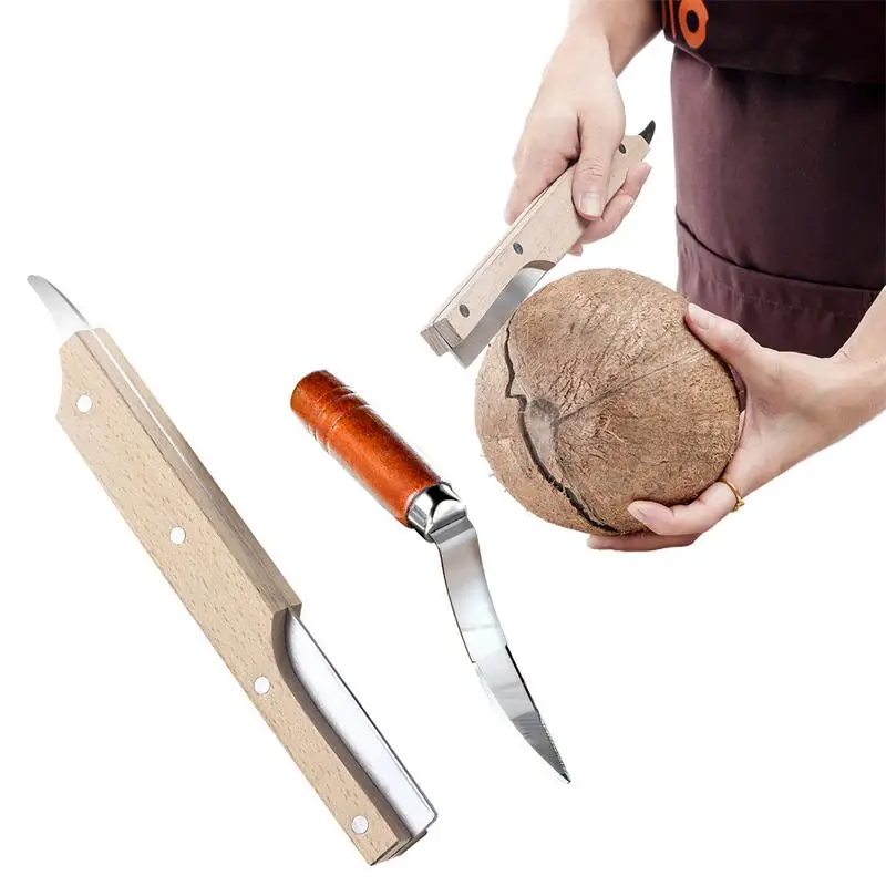

Кокосовый резак с деревянной ручкой, нержавеющая сталь, экстрактор кокосового мяса, нож из кокосовой скорлупы, кухонный гаджет, Открыватель для дома