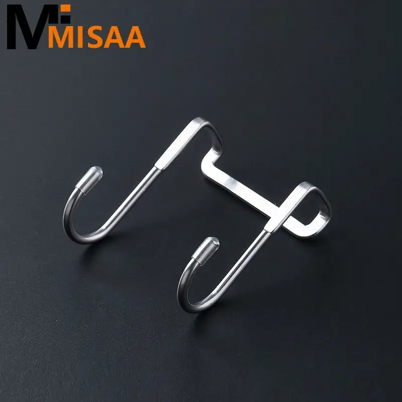 

Clothes Hooks Stainless Steel Multifunctional Free Punching Wall Mounted Towel Storage Rack Double Hook Design Storage Tools