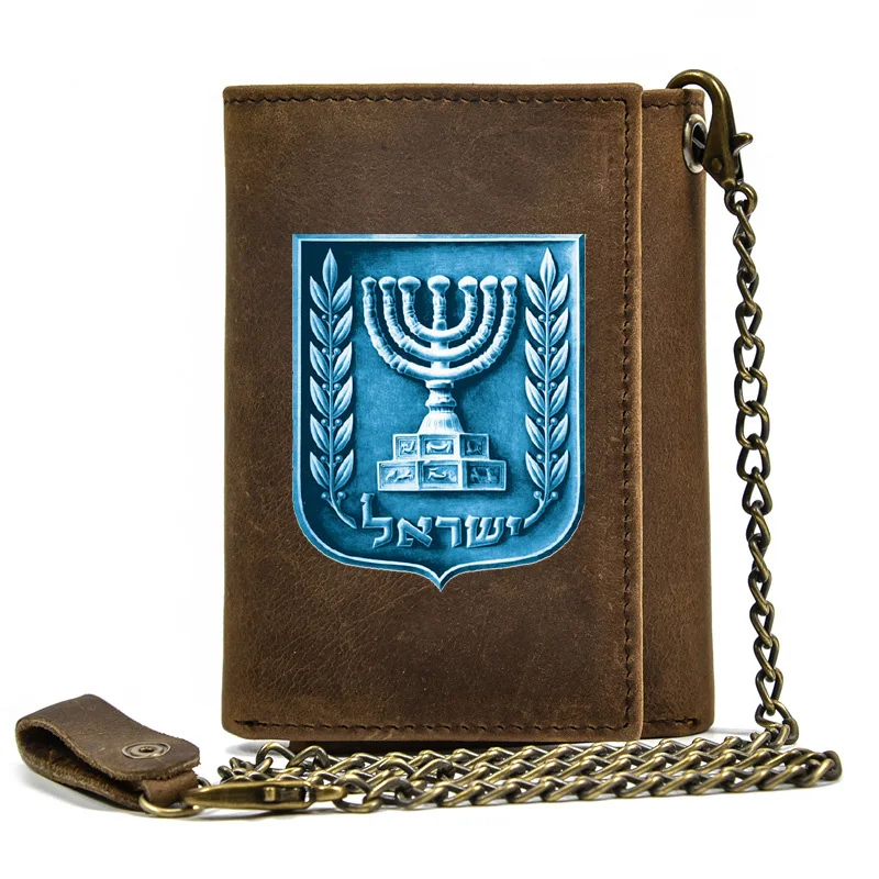 

Genuine Leather Men Wallet Anti Theft Hasp With Iron Chain סמלים לאומיים של ישראל Cover Card Holder Rfid Short Purse BT3659