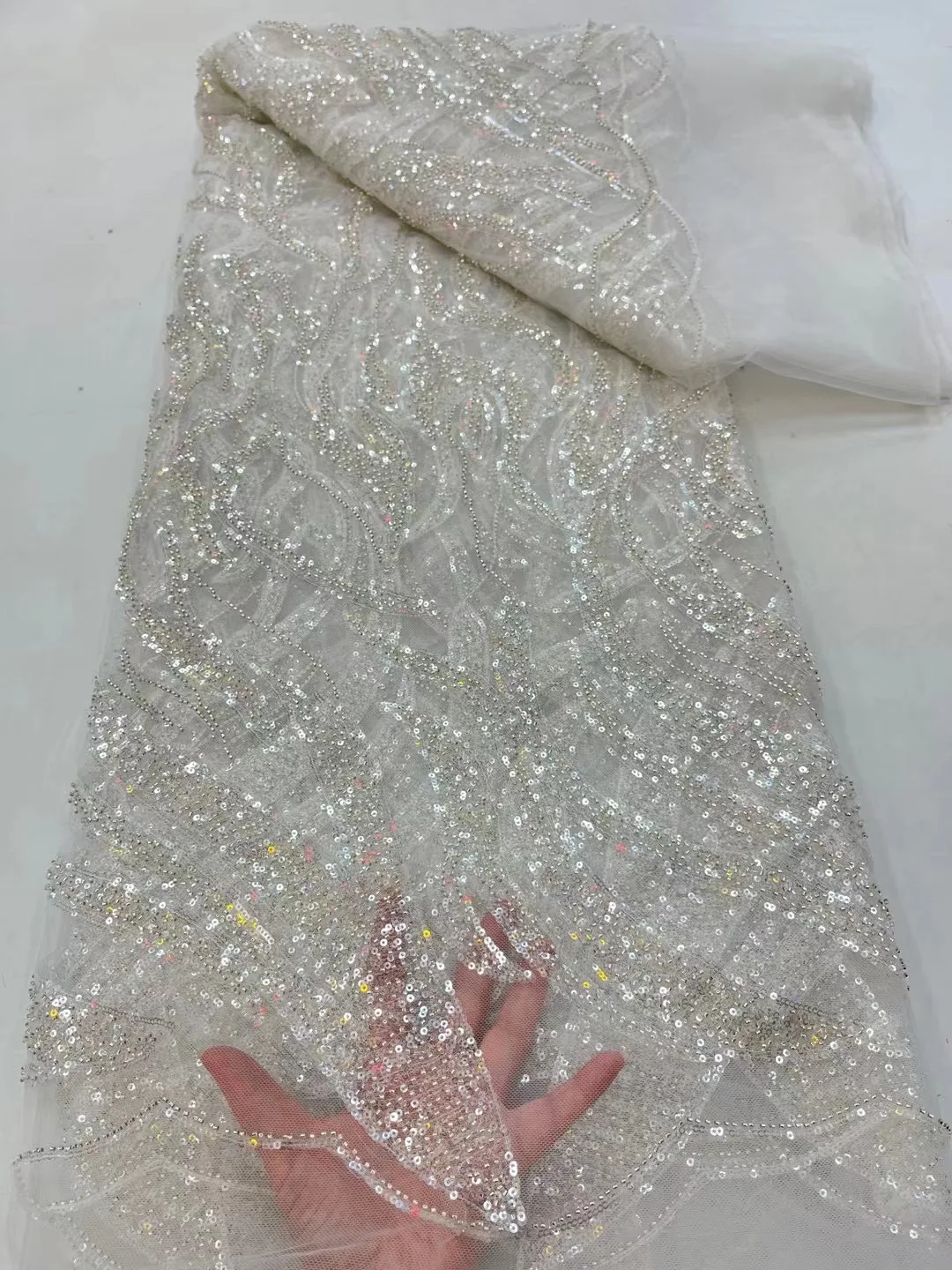 

Новый дизайн 2023, африканская кружевная ткань с бусинами, роскошная французская вышивка, блестки, Тюлевая ткань для свадебных платьев на день рождения