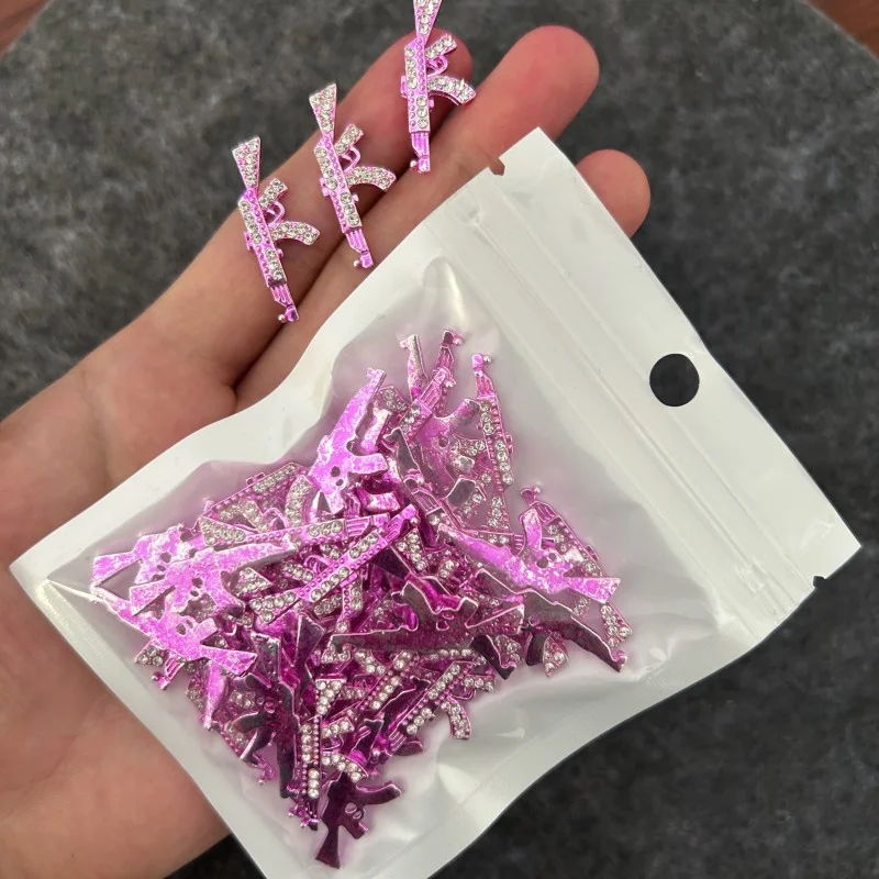 10pcs 3styles Gun Rhinetsones Nail Art Charms 3D Alloy Zircon Pink Jewelry Nail Decorations DIY Punk Parts Manicure Accessories