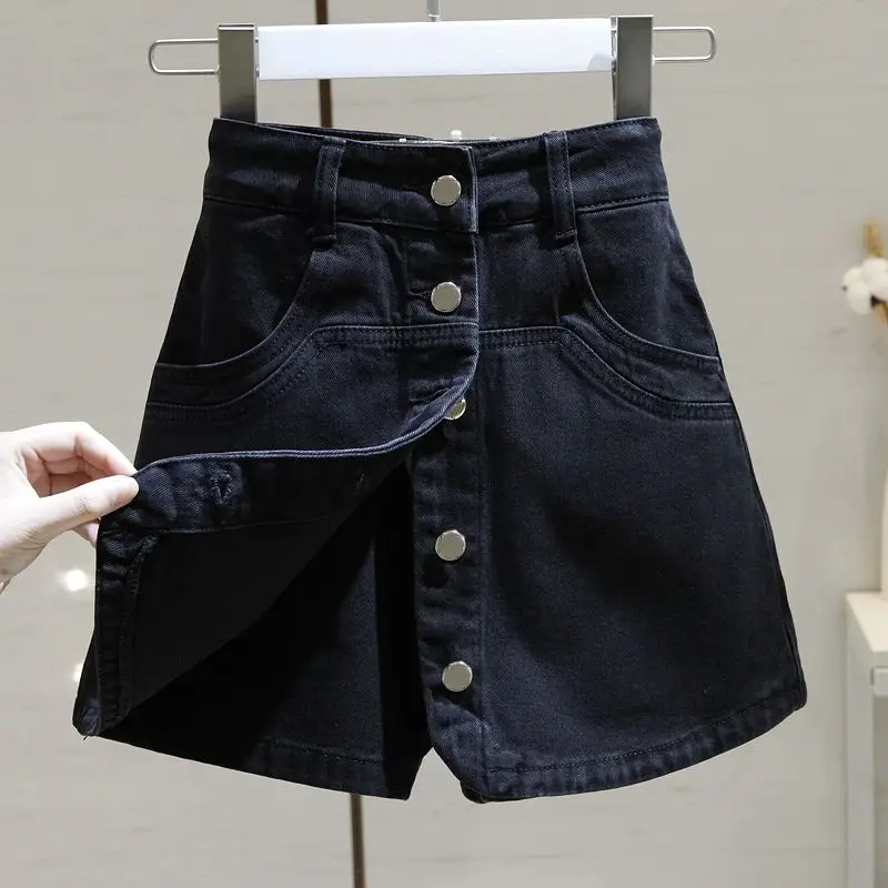 denim shorts women's summer 2022 high waist, tall and thin, breasted a-line shorts and skirts  vintage clothes  jean shorts