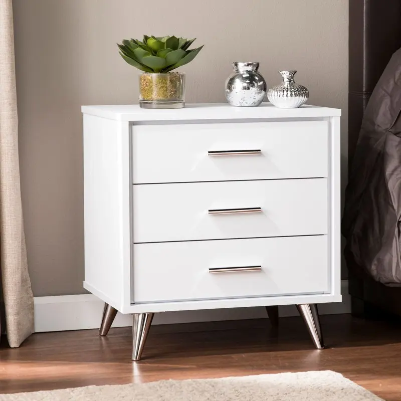

Bedside Table with Drawers, White