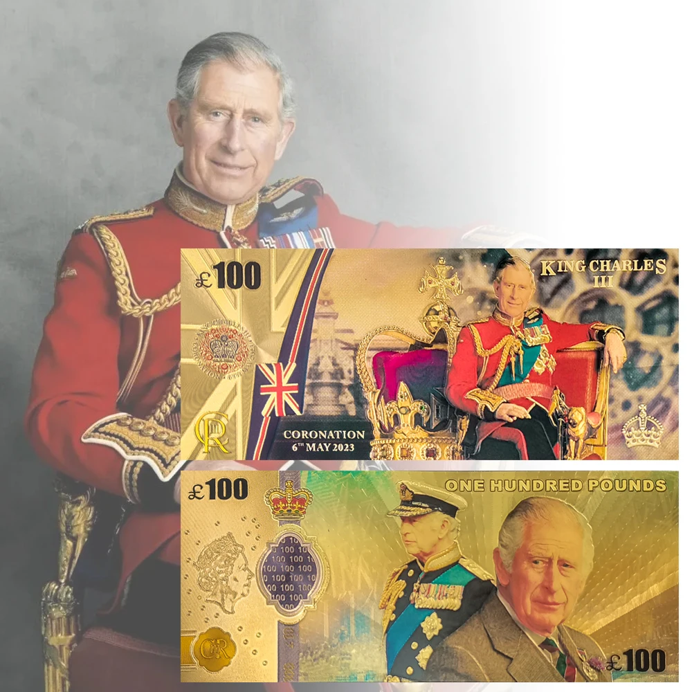 

The King of England Charles III Gold Plated Banknote Uk Royal 5.6 Coronation Commemorative Banknotes Souvenir Collectible Gifts