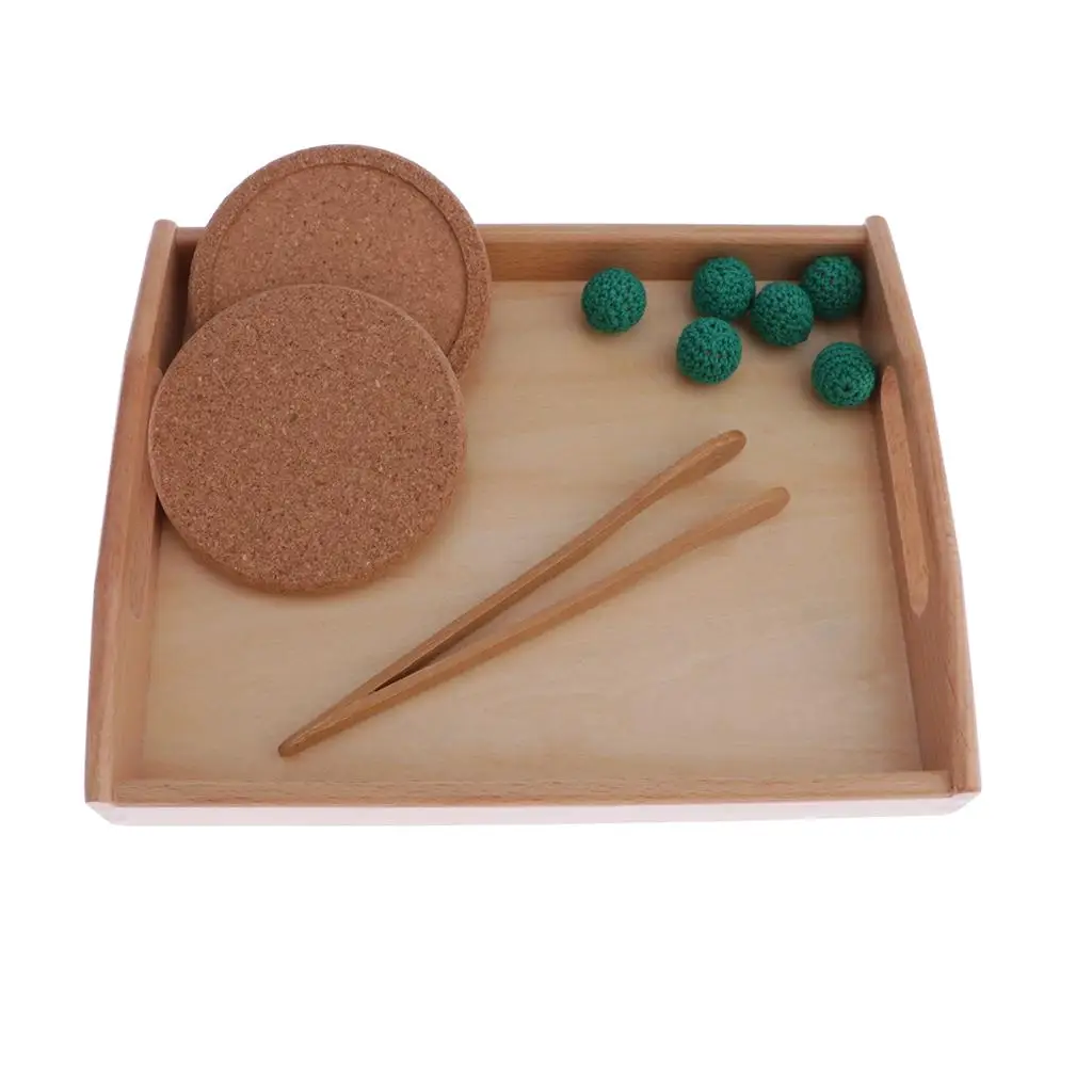 

1 Set Wooden Plate Tray and Wool Balls Early Childhood Development Montessori Toy for Boys Girls
