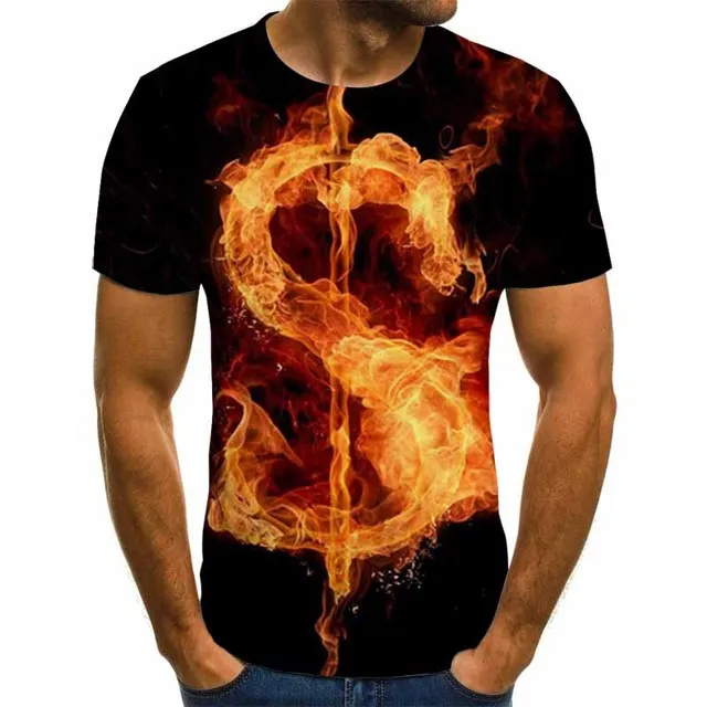 

Men's T-shirt flame pattern summer fashion short sleeves