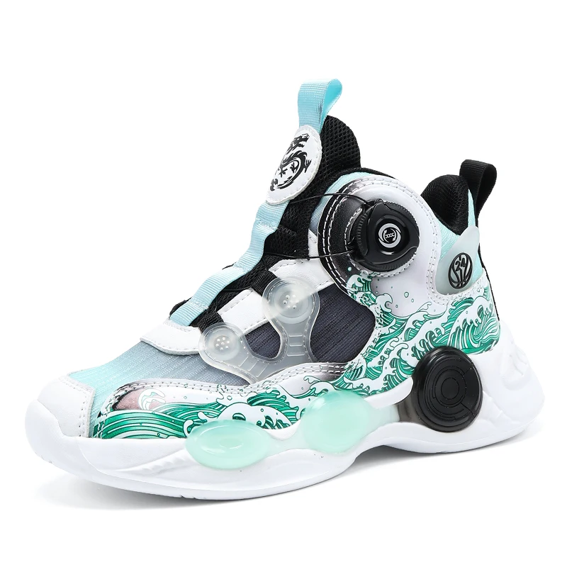 Rotated Button Children Sneakers Boys Basketball Shoes High-Top Breathable Kids Sneakers Boys Outdoor Casual Tennis Shoes