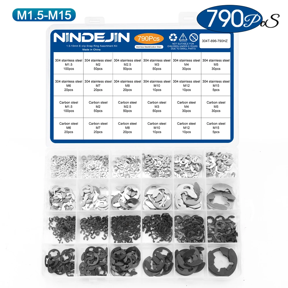 

Набор зажимов NINDEJIN E, набор стопорных шайб, нержавеющая сталь, углеродистая сталь, внешний стопорный зажим 1,2-15 мм для вала