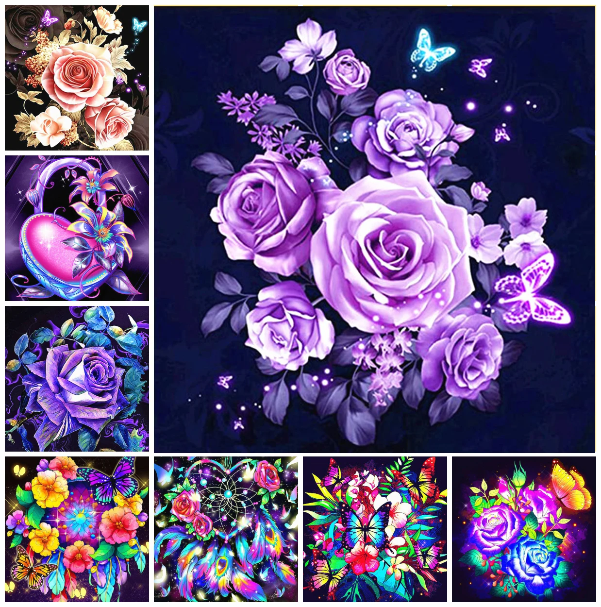 

AZQSD 5D DIY Diamond Painting Rose Butterfly Flower Mosaic Rhinestones Floral Embroidery Home Decor Needlework Cross Stitch Kits