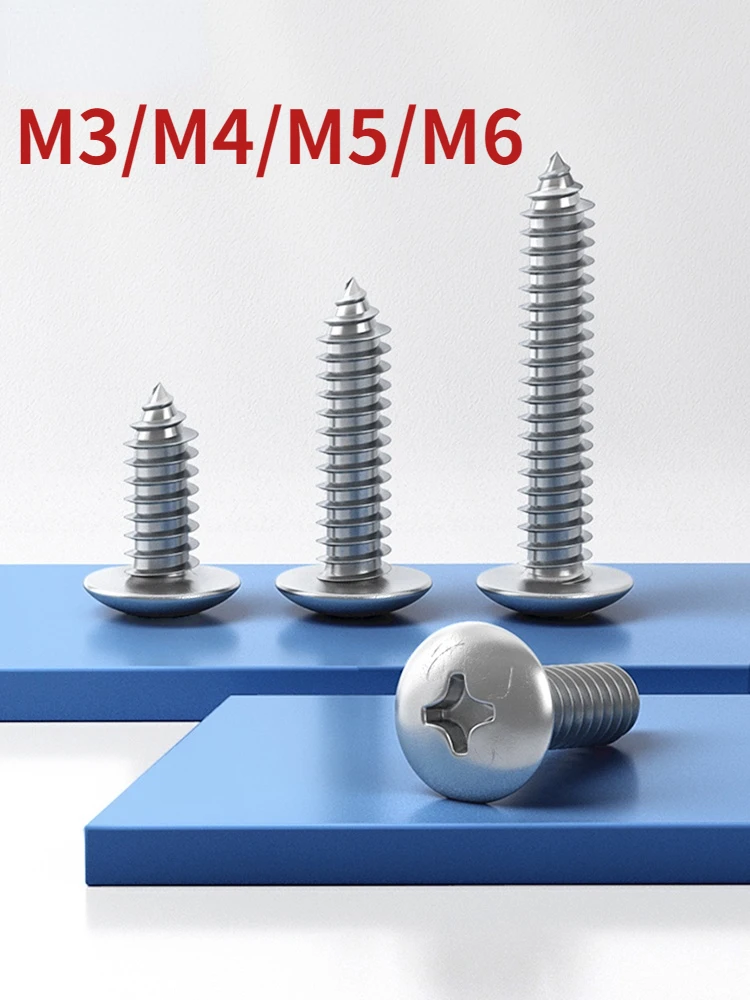 

M3 M4 M5 M6 Philips Truss Mushroom Head Self Tapping Screws 316 /304Stainless Steel Cross Round Large Flat Head Wood Screws