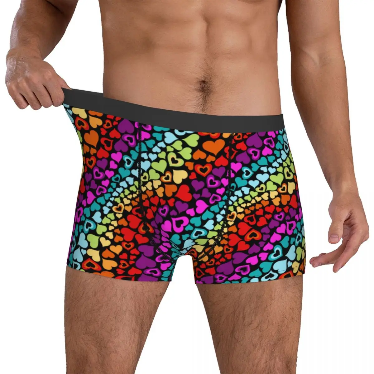 

Rainbow Love Hearts Underwear Valentine Men's Boxer Brief Plain Trunk Trenky Sublimation Plus Size Panties