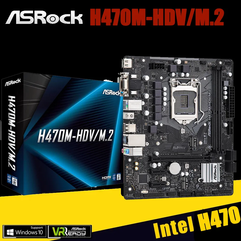 Материнская плата LGA 1200 ASROCK H470M-HDV/M.2 DDR4 64 Гб, поддержка двухканальной материнской платы M.2 SATA PCI-E 4,0 Intel B470 Micro ATX
