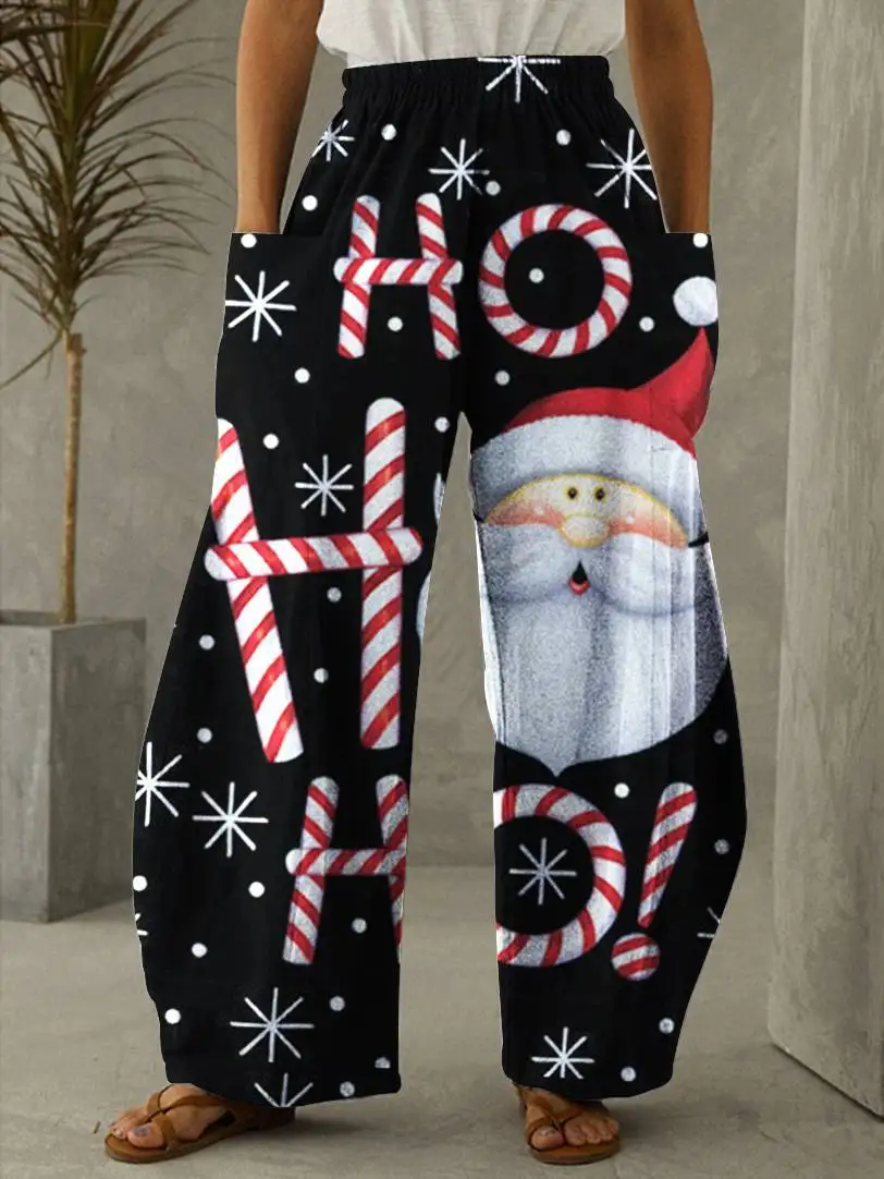 

Christmas Tree 3d Print Pants Women Fashion Joggers Santa Claus Wide-leg Pant Sports High-waist Straight-leg Casual Trouser Gift
