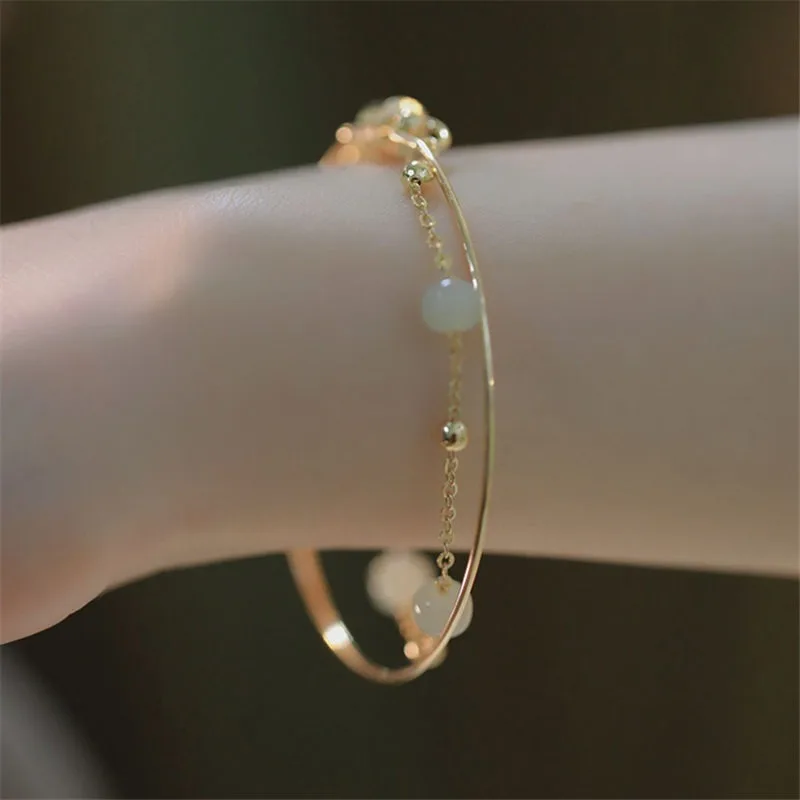 

925 Sterling Silver Hetian Jade Bracelet Girls Niche Design Double Layered Wear 2023 New Senior Sense Hand Jewelry