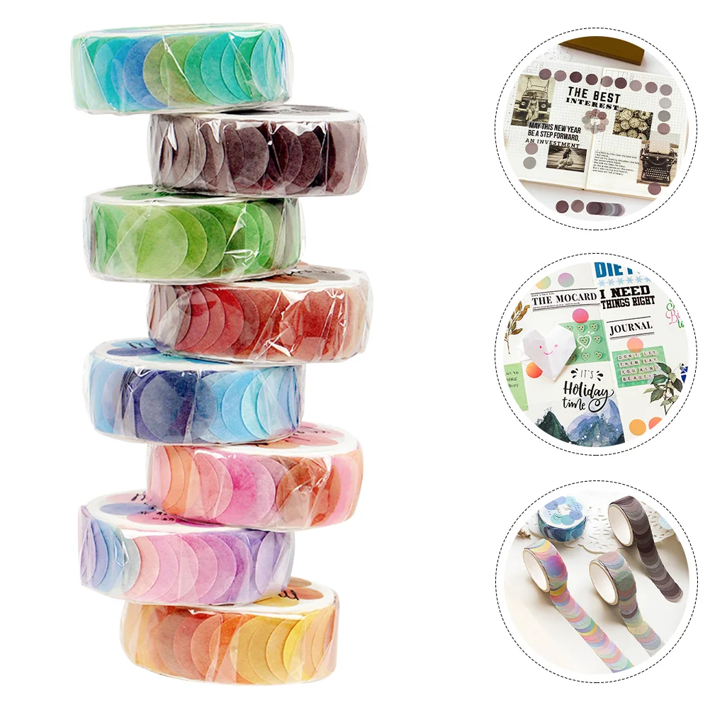 

8 Rolls of Decorative Dot Stickers Delicate Scrapbook Stickers Multi-function Round Stickers (Mixed Style)