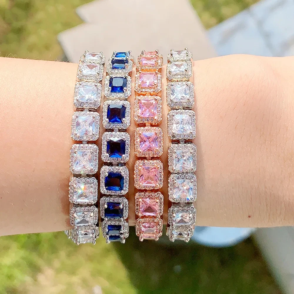

High Quality Gold Silver Color Tennis Gorgeous Trendy geometry Bling 5A Cubic Zirconia Bracelets For Women Luxury Bangle Jewelry