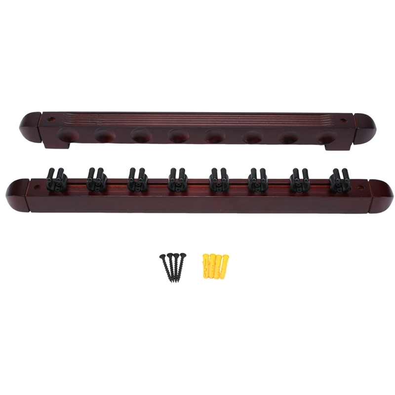 Accessories Hardwood Billiard Cue Rack Pool Cue Rack 8 Clips Billiard Holder Bracket ,Red