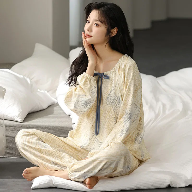 Комплект пижамный женский атласный из 2 предметов хлопковые штаны с длинным