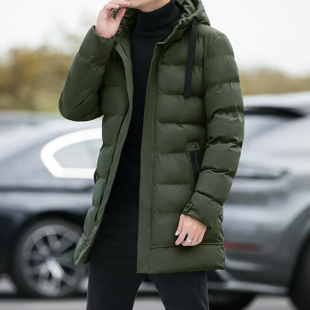 Long Puffer Jacket Men Autumn Parka Jacket With Hood Korean Fashion Slim Fit Long Jacket Men Cotton Padded Warm Coat 2021 Trends