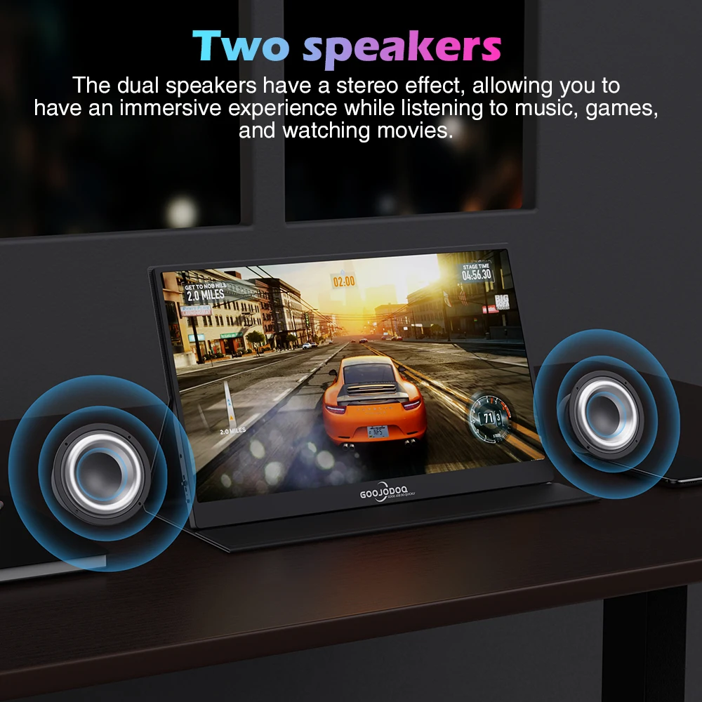 GOOJODOQ GJ20 Портативный монитор 15,6" IPS HDR 1920X1080 FHD Гейминг внешний для ноутбука ПК телефона Mac Xbox PS5/PS4 Switch on.