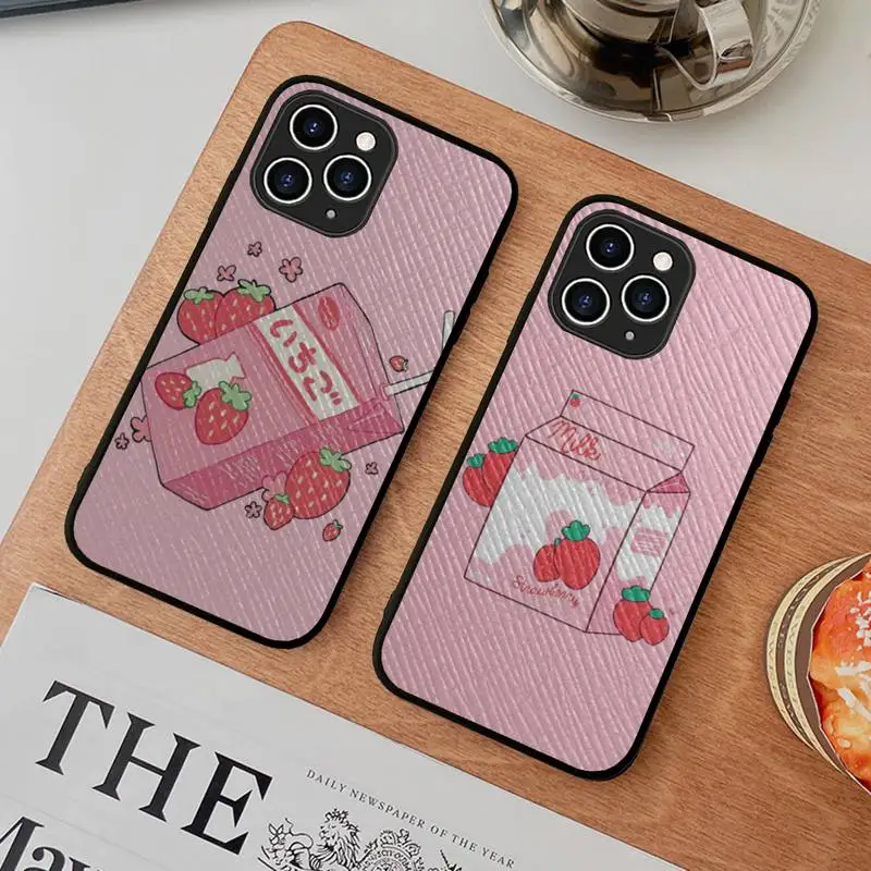 

MaiYaCa Japanese Strawberry Milk Phone Case Hard Leather Case for iPhone 11 12 13 Mini Pro Max 8 7 Plus SE 2020 X XR XS Coque
