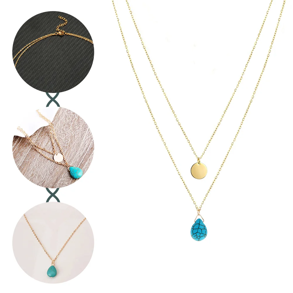 

Necklace Neck Clavicle Chain Pendant Layered Decor Girljewelry Accessory Natural Stone