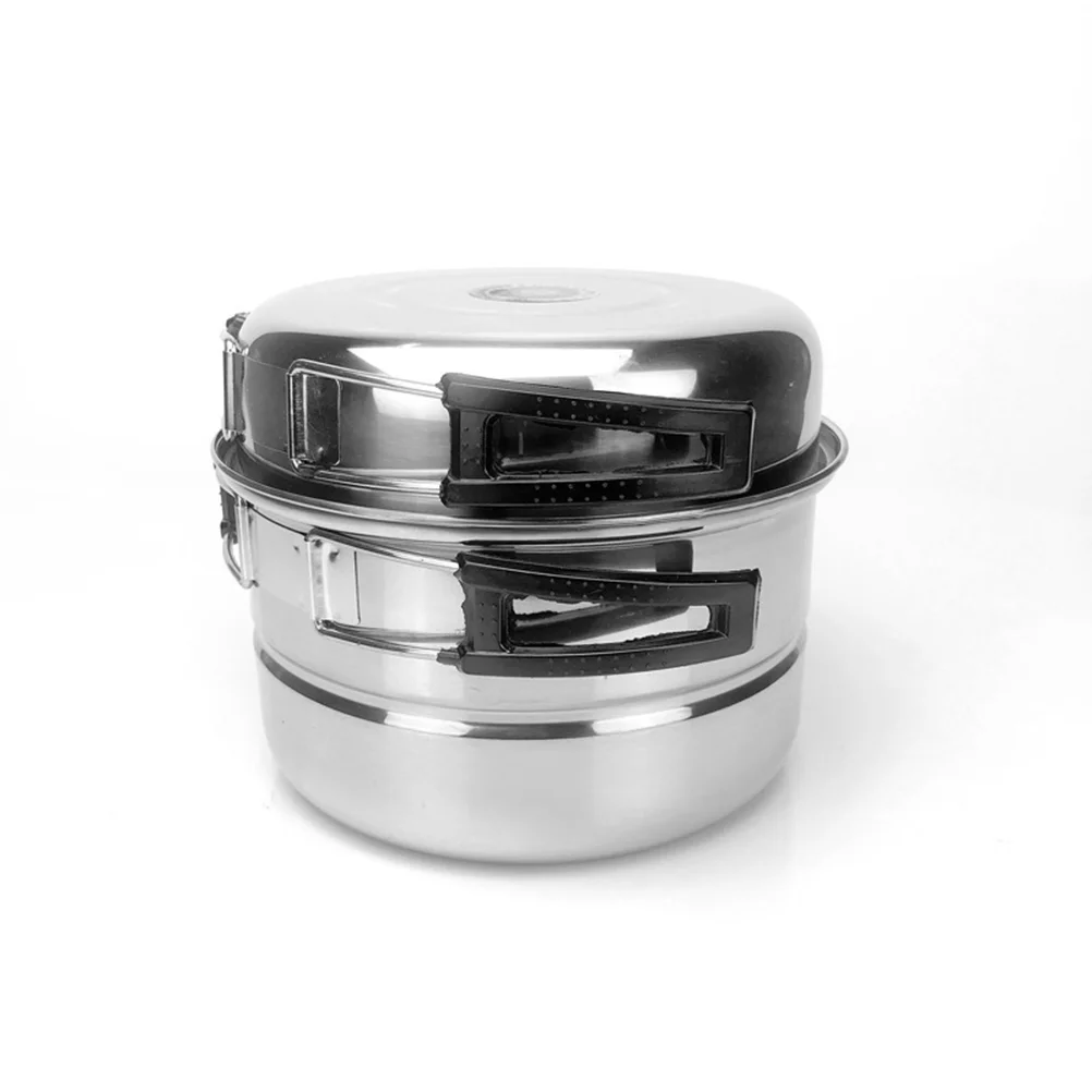 

1 Set 3pcs Stainless Steel Outdoor Camping Picnic Pot Cookware Picnic Pan Set Cooking Tool Set for 2-3 People (Silver) Coppell