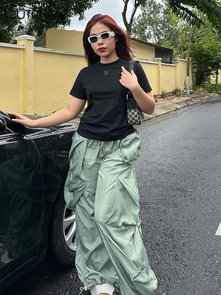 

Cutenew Women's Solid Pocket Hip Hop Pants Women Casual Oversize Aesthetic Wide Leg Trousers Ladies Bottoms Fashion Streetwear