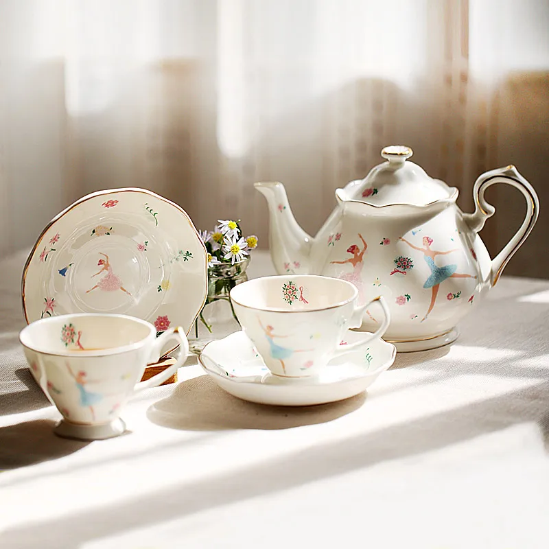 

Elegant British Bone China Teapot Set Ceramic Coffee Cup And Saucer Kit High Quality Porcelain Tea Pot Turkish New Home Gift