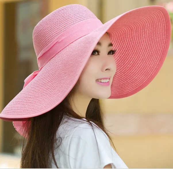 

Wide Brim Women Party Caps Sun Visor Hats Straw Caps Women's Flower UV Proof Beach Panama Sun Shading Big Edge Hat