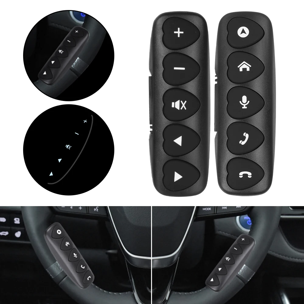 

Bluetooth-compatible Wireless Controller Buttons Multifunction 2Pcs DVD Navigation Luminous Car Steering Wheel Remote Control