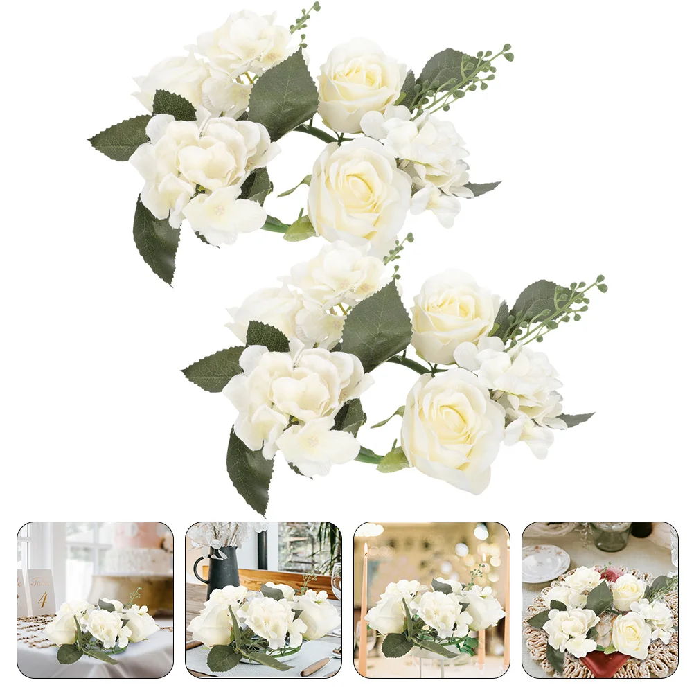 

2 Pcs Candlestick Garland Wreaths Wedding Flowers Rose Color Plastic Decorative Ornament Artificial Centerpieces Tables