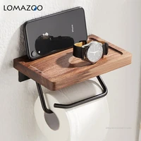 lomazoo bathroom accessories solid wood storage shelves black walnut woodblack space aluminum hook tissue shelf roll paper rack