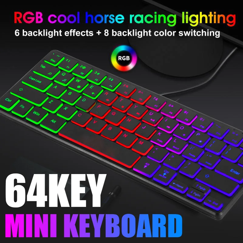 

Glowing 64 Keys RGB Backlit Wired Keyboard Luminous Gaming Computer 64 Key + FN 33 Key Function Key Keyboard for Gamer PC Laptop