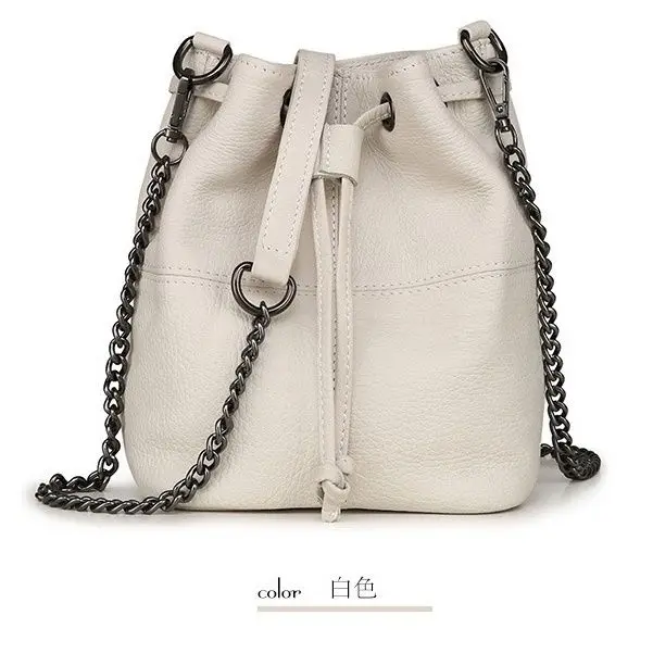 Vintage Original Handmade Leather Handbag For Women With Drawstring Bucket Cowhide Vegetable-tanned Leather Handbag For Women