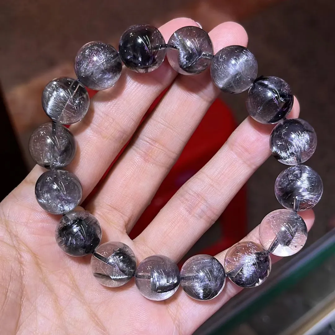 Натуральный черный Платиновый рутилированный кварцевый браслет из брукита 13 8 мм