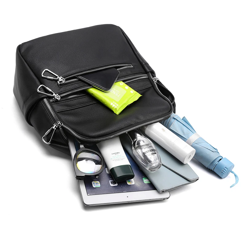 Классический женский рюкзак из искусственной кожи для повседневного использования и шопинга с множеством карманов, черного цвета, рюкзаки для женщин 2022 года моды.