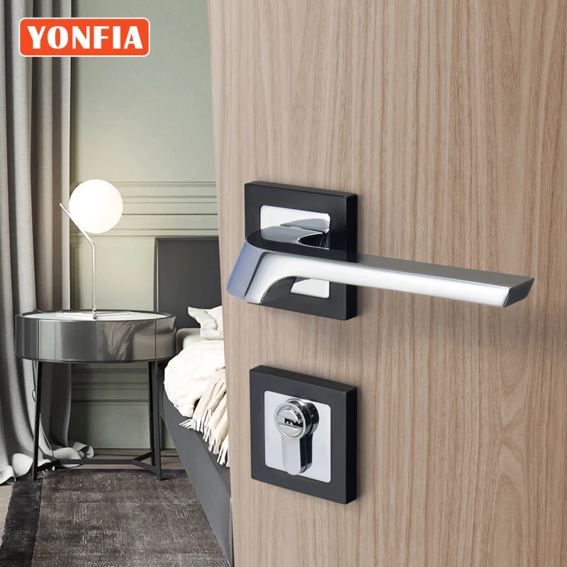 

Хромированная и черная ручка для межкомнатной двери YONFIA 8134R58 из цинкового сплава квадратная Современная Минималистичная ручка для двери дл...