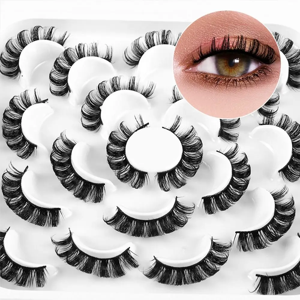 

10 Pairs D Curl Wispy Russian Strip Lashes Anime Manga Cosplay Fluffy False Eyelashes Faux Mink Lashes That Look Like Extensions