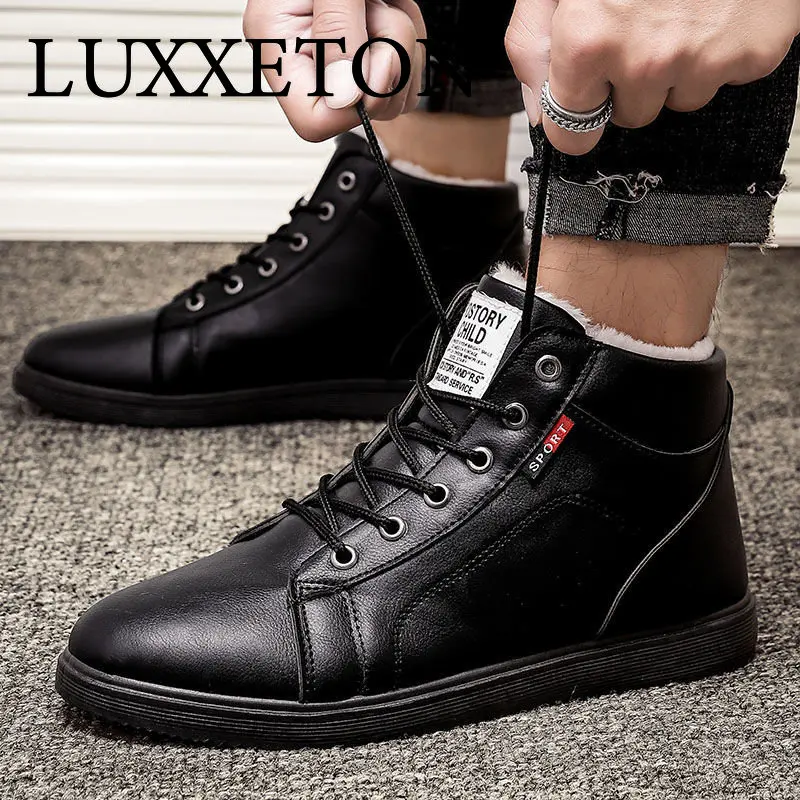 

Warm Snow Boots Outdoor Non-slip Men Cotton Shoes Thickened High-top Leather Winter Fleece Fashion Casual Lace-up Shoe