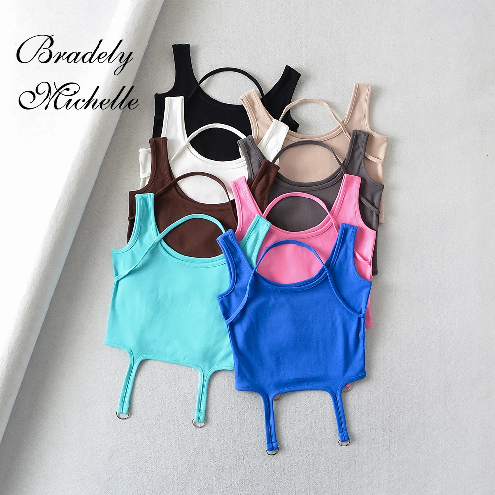 

Летние милые топы, Женский однотонный сексуальный облегающий жилет, индивидуальный Топ без рукавов и бретелек с подвесным воротником