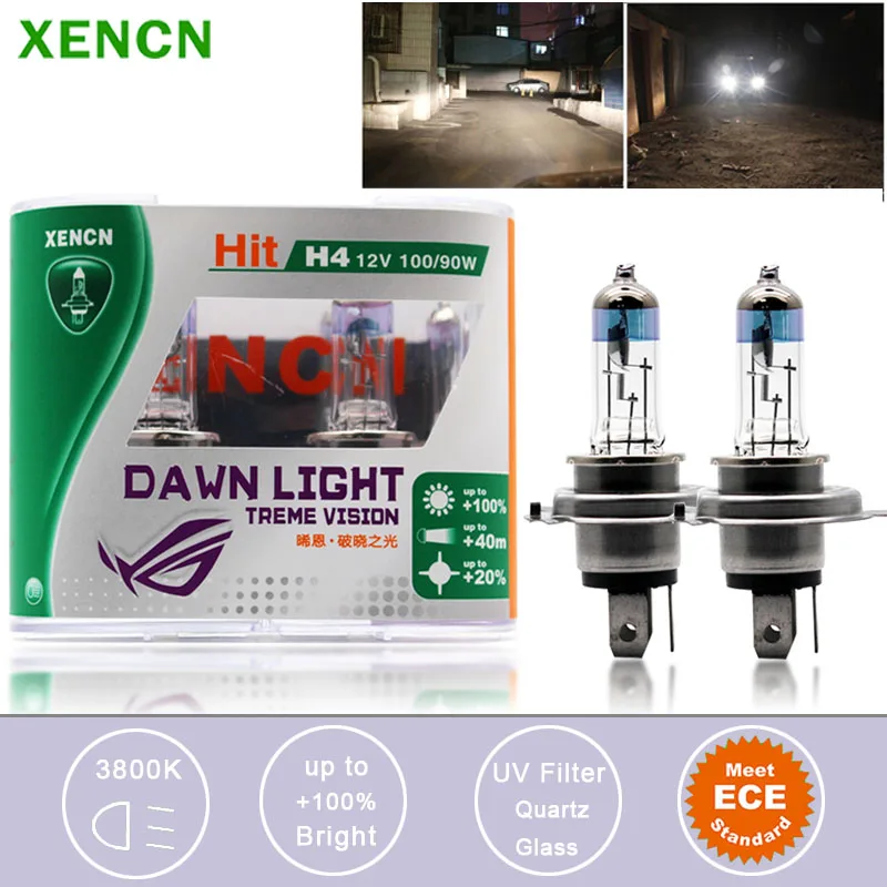 

XENCN H4 HB2 9003 Halogen Dawn Light Treme Vision 12V 100/90W P43t 3800K Warm White Light Car Bulb Original Headlight ,(Pair)